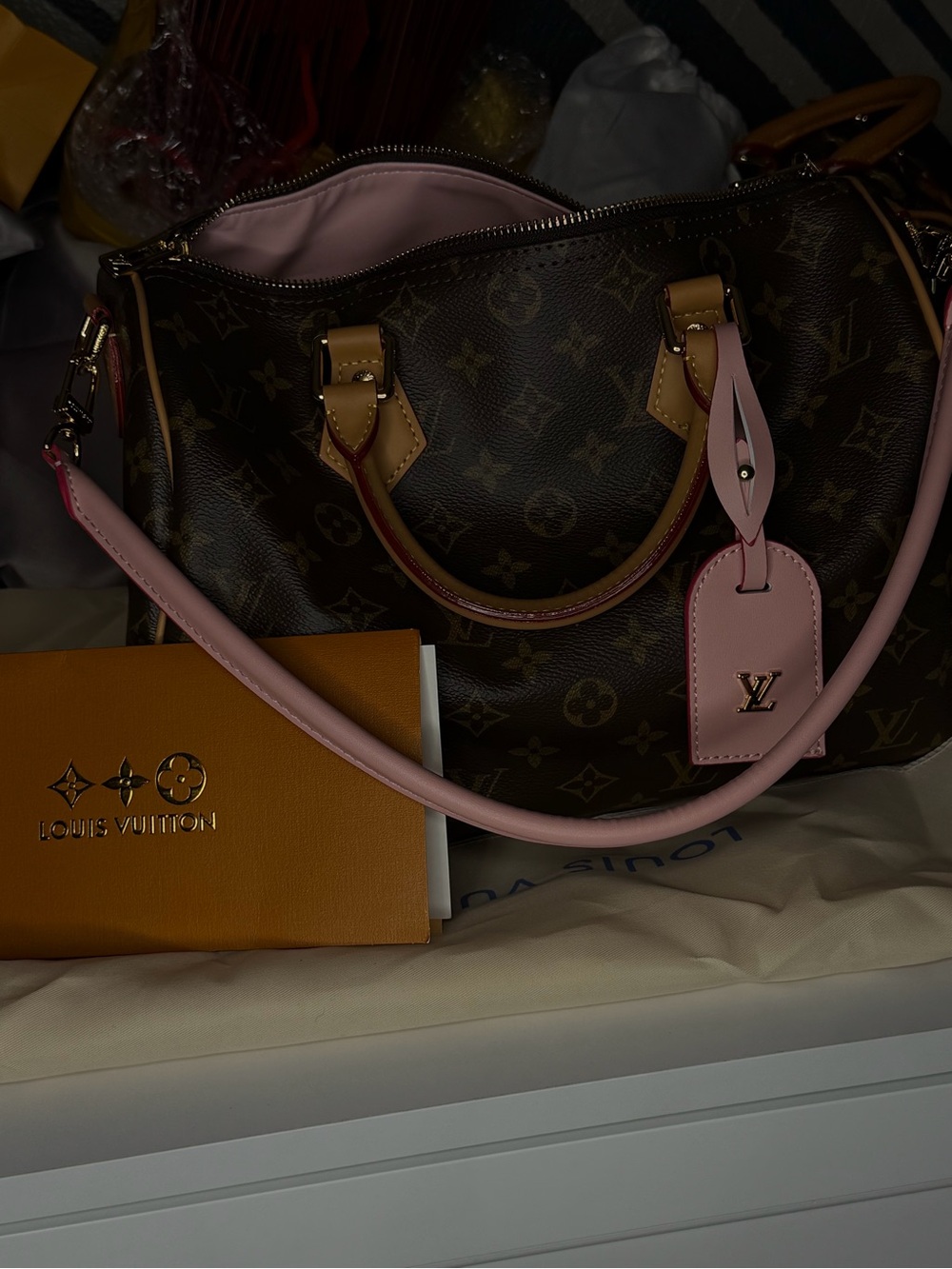 Monogram Tote with Pink Leather Trim